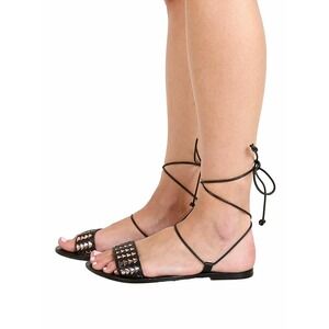 SOL SANA Ara Geo Ankle Tie Sandals Black Anthropologie 37 6.5